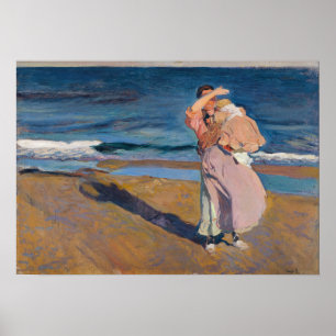 Affiche Sorolla - Pêcheuse Avec Son Fils