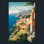 Affiche Sorrente Italie Travel Art Vintage<br><div class="desc">Sorrento design de déplacement vectoriel rétro. Perché au sommet de falaises qui séparent la ville de ses marinas animées,  il est connu pour ses vues panoramiques sur l'eau et Piazza Tasso,  un carré bordé de cafés.</div>