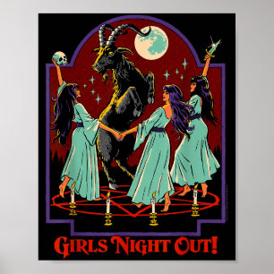Affiche Sortie de filles Sorcières Rétro Vintage Drôle Adu