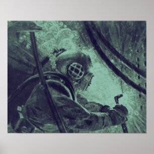 Affiche Soudage industriel vintage de plongée sous-marine