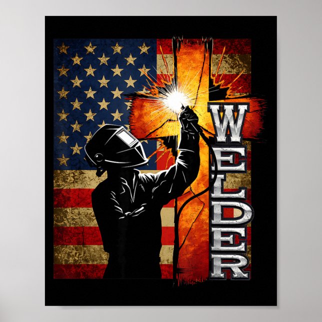 Affiche Soudeur Drapeau Américain Soudage Croix de Foi Chr (Devant)