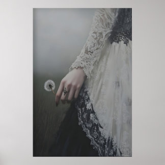 Affiche Souhait de Pissenlit Éthéré Art Gothique Dame Somb