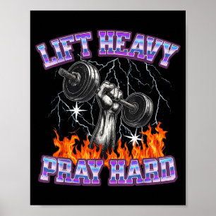 Affiche Soulever Lourd Priez Fort Gym Workout Chrétien Hom