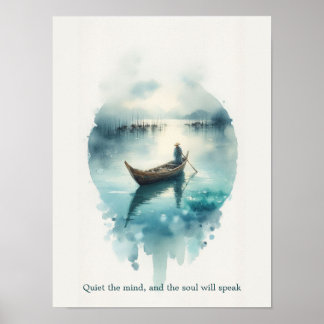 Affiche Soulful Silence: Minimalist Watercolor Boat Quote 