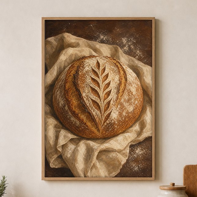 Affiche Sourdough Sunday aquarelle Cottagecore (Shown framed for scale. Poster ships unframed; frames are an optional add-on.)
