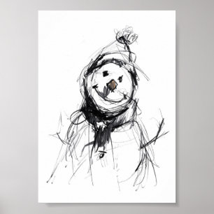 Affiche Souriant joyeux bonhomme de neige