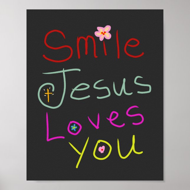 Affiche « Sourire Jésus t'aime » Écriture colorée  (Devant)