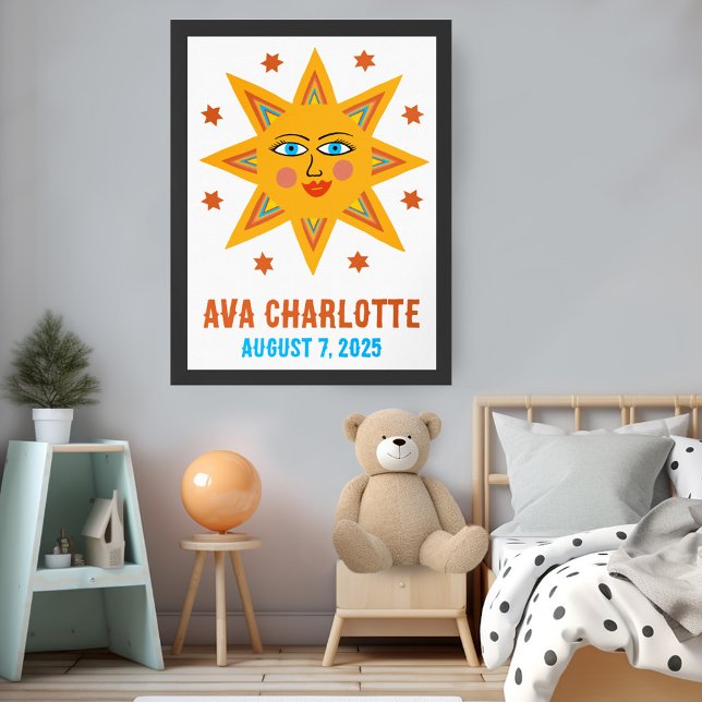 Affiche Sourire Retro Sun CUSTOM NOM DE BÉBÉ NAISSANCE Art (Smiling Retro Boho Sun CUSTOM BABY NAME BIRTHDATE Art Poster
)