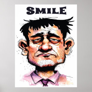 Affiche Sourire, visage drôle, portrait d'homme, dessin an