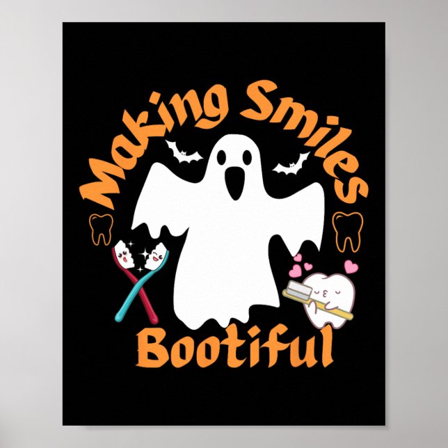 Affiche Sourires Joliment Drôle Fantôme Dentiste Halloween (Devant)