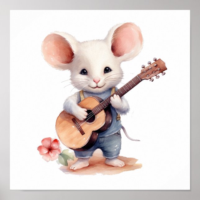 Affiche Souris D'Art Jouer Guitare, Droite (Devant)