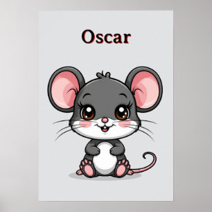 Affiche Souris de dessin animé adorable avec de grandes or