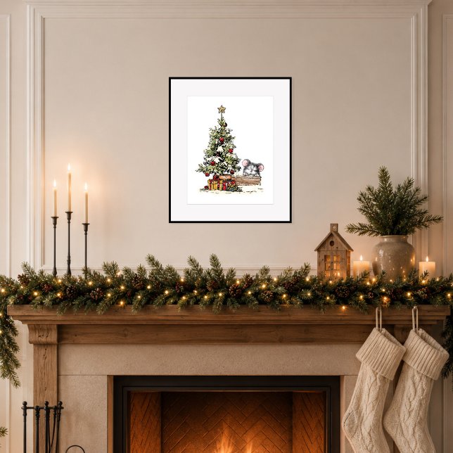 Affiche Souris de Noël sous l'arbre (Bring quiet holiday charm to your home.)