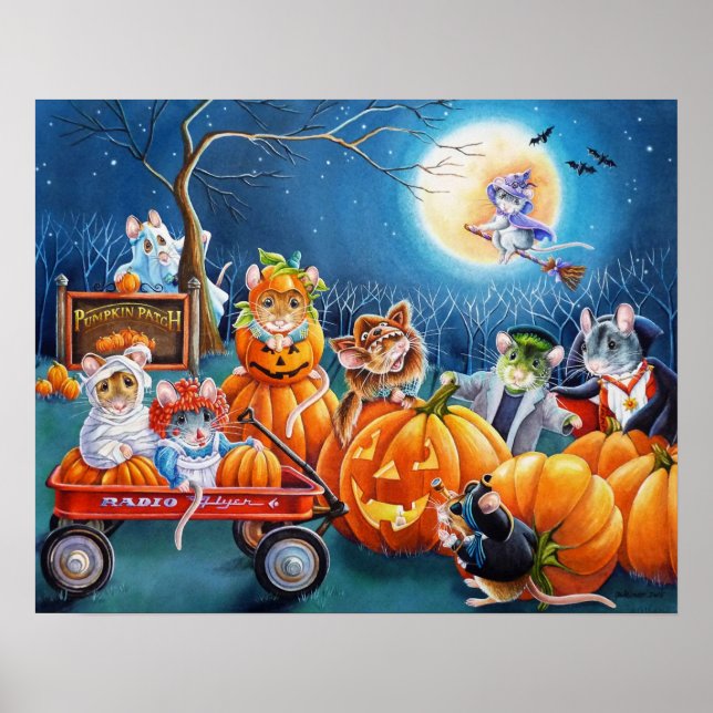 Affiche Souris d'Halloween en aquarelle Citrouille 16x20 (Devant)