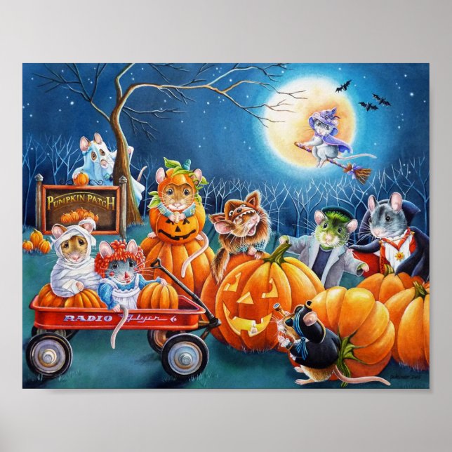 Affiche Souris d'Halloween en aquarelle Citrouille 8x10 (Devant)