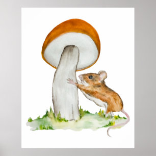 Affiche Souris drôle avec champignon sauvage