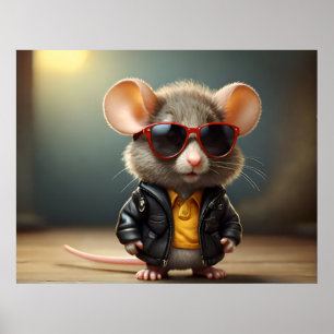 Affiche Souris drôle avec lunettes