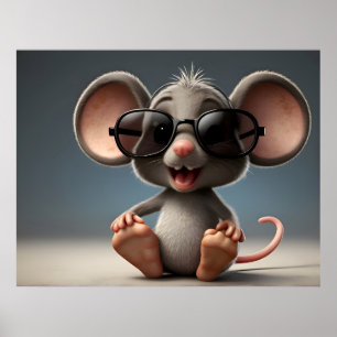 Affiche Souris drôle avec lunettes