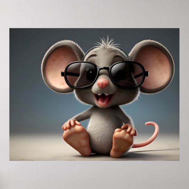 Affiche Souris drôle avec lunettes (Devant)