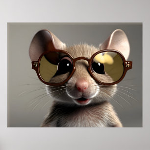 Affiche Souris drôle avec lunettes