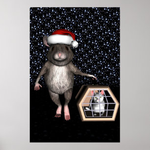 Affiche Souris drôle du Père Noël