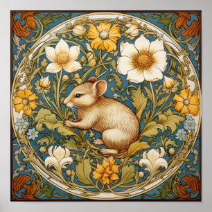 Affiche souris et fleurs Art nouveau