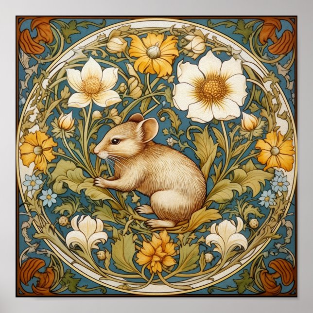 Affiche souris et fleurs Art nouveau (Devant)
