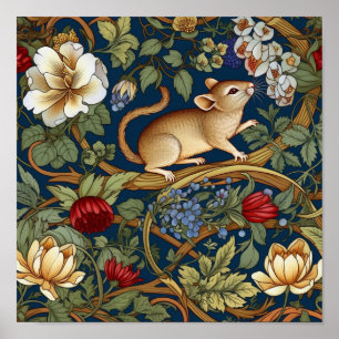 Affiche Souris et fleurs Art nouveau