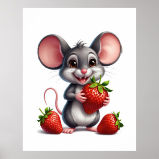 Affiche Souris et fraise