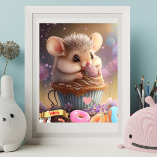 Affiche Souris mignonne dans une tasse douceurs personnali