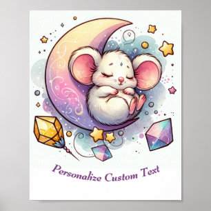 Affiche Souris Mignonne Personnalisée Endormie sur un Demi