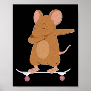 Affiche Souris ou rat en skateboard Cadeau pour