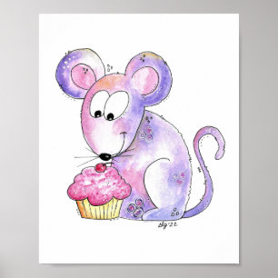 Affiche Souris Whimsical mignonne avec Cupcake