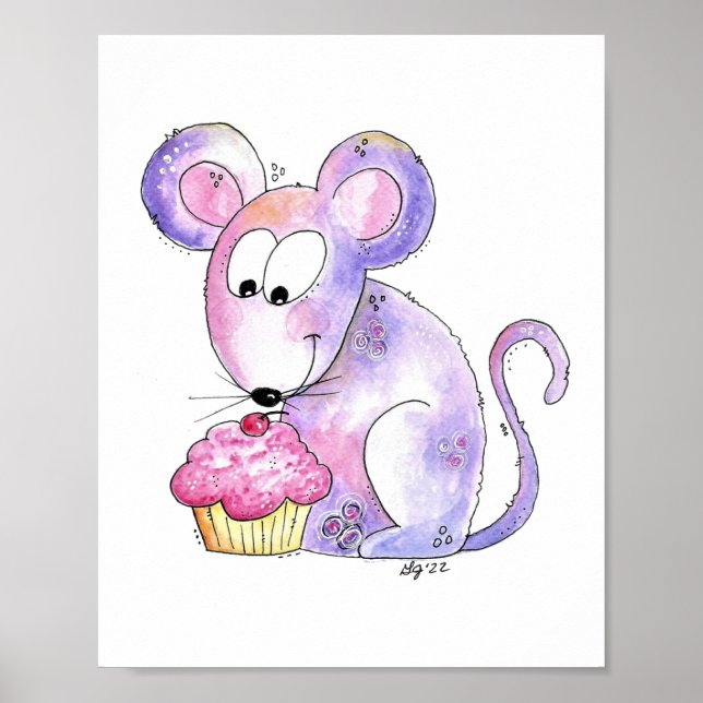 Affiche Souris Whimsical mignonne avec Cupcake (Devant)