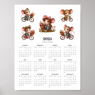 Affiche Souris Whimsical sur les vélos Minimal 2025 Calend
