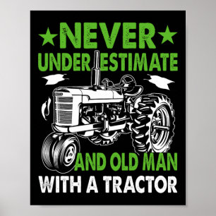 Affiche Sous-estimer un vieil homme avec un tracteur