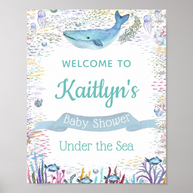 Affiche Sous la mer | Accueil Baby shower à thème Océan (Devant)