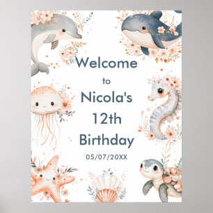 Affiche Sous la mer Animaux fête d'anniversaire Bienvenue