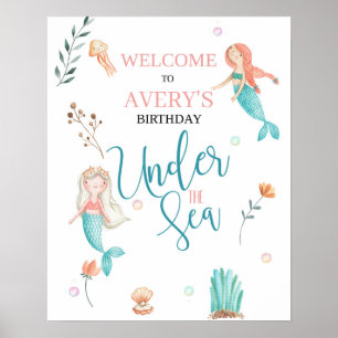AFFICHE SOUS LA MER, ANNIVERSAIRE MERMAIN, COULEUR D'EAU M