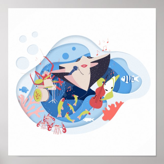 Affiche Sous la mer Marine Animals Chanson de musique (Devant)