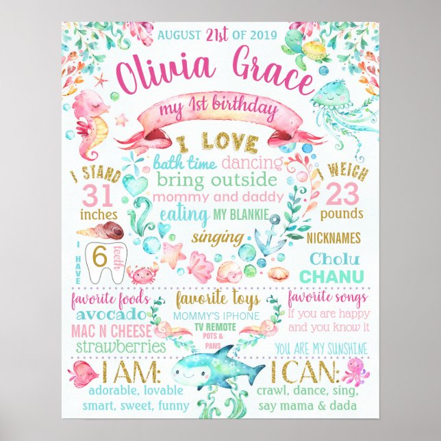 Affiche Sous la mer Premier signe de fête d'anniversaire (Devant)