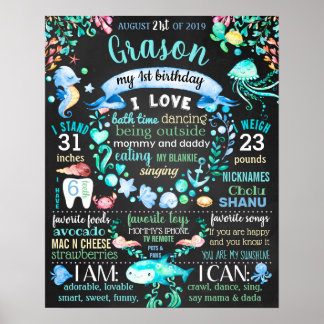 Affiche Sous la mer Premier signe de fête d'anniversaire