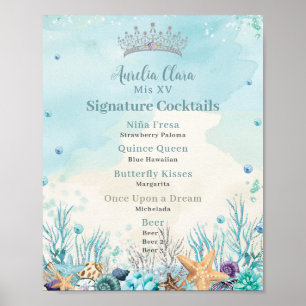 Affiche Sous la mer Quinceanera Cocktails Bar Menu