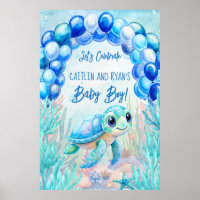 Sous la tortue de mer aqua bleu baby shower arrièr