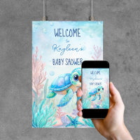 Sous la tortue de mer aqua bleu baby shower arrièr