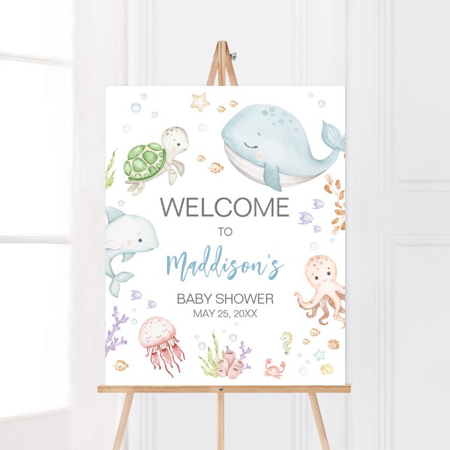 Affiche Sous L'Accueil Du Baby shower De Mer (Sea Creatures Ocean Baby Shower Welcome Sign)