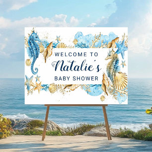 Affiche Sous l'Affiche de bienvenue Baby shower Sea Blue &