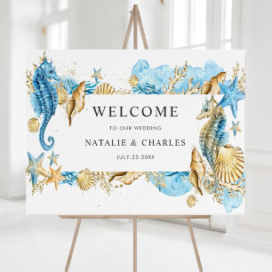 Affiche Sous l'Affiche de bienvenue Mariage Sea Blue Gold