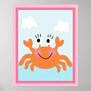 Affiche Sous l'affiche mer/fille/crabe/art rose