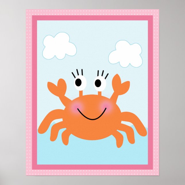 Affiche Sous l'affiche mer/fille/crabe/art rose (Devant)